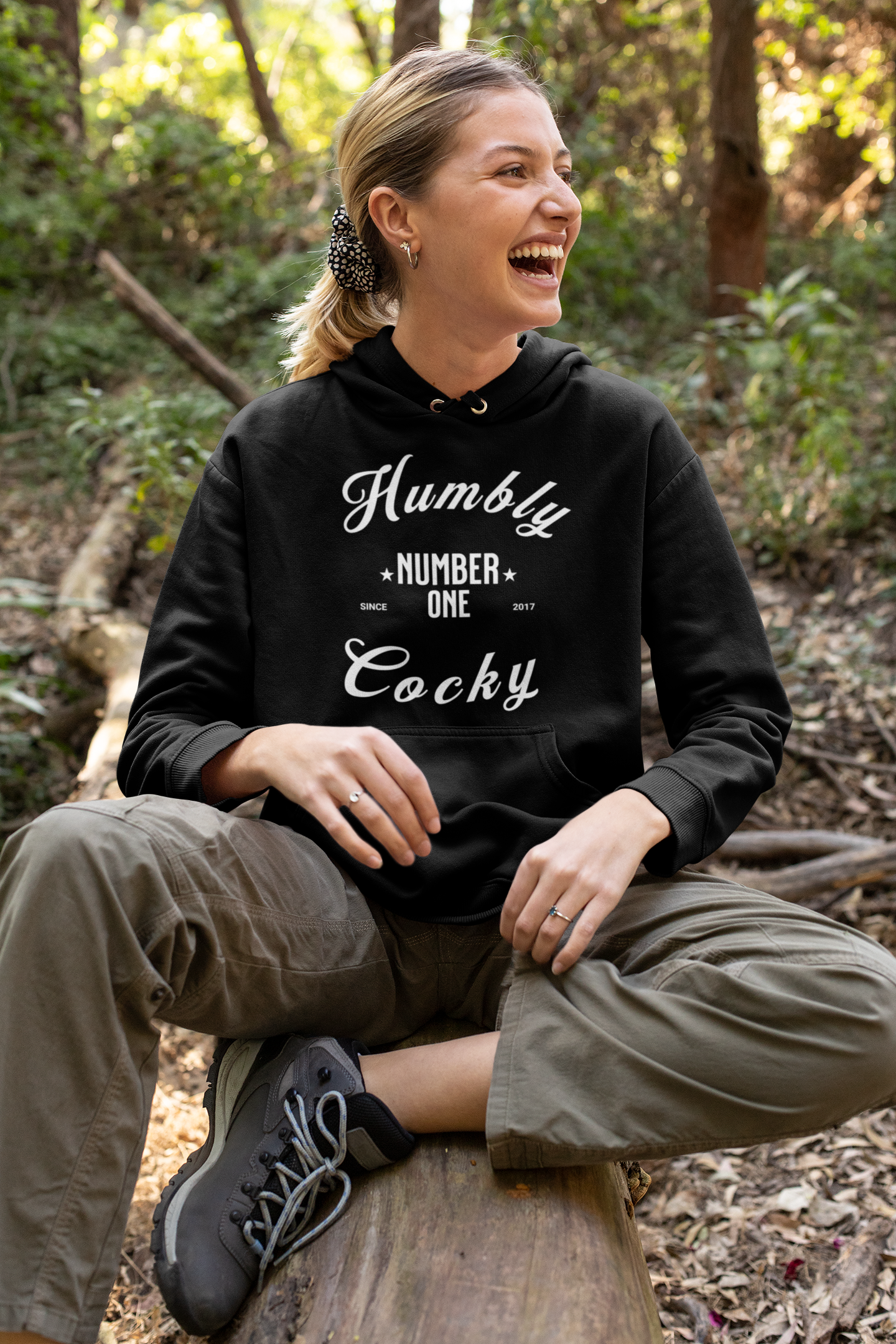 Humbly Cocky Classic Hoodie (Black w/White design)