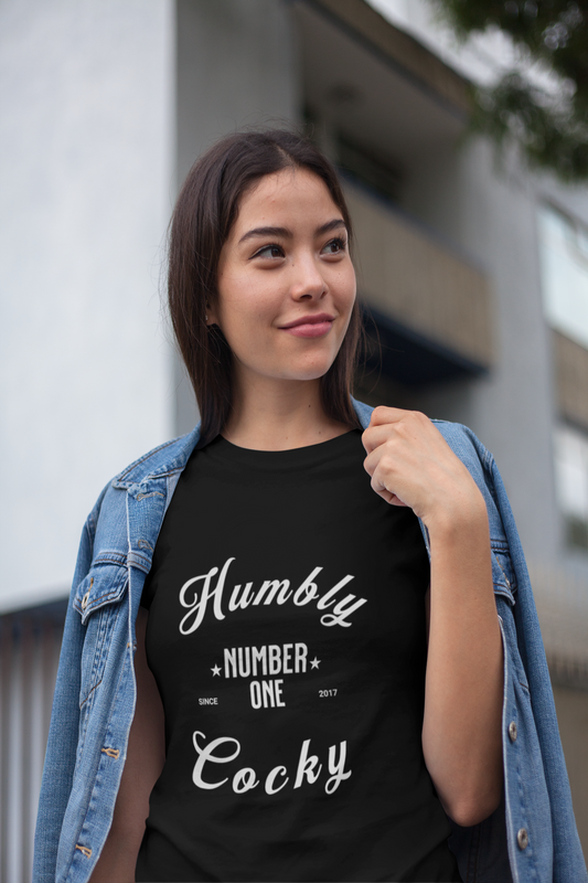 Humbly Cocky Classic T Shirt (Black w/White design)